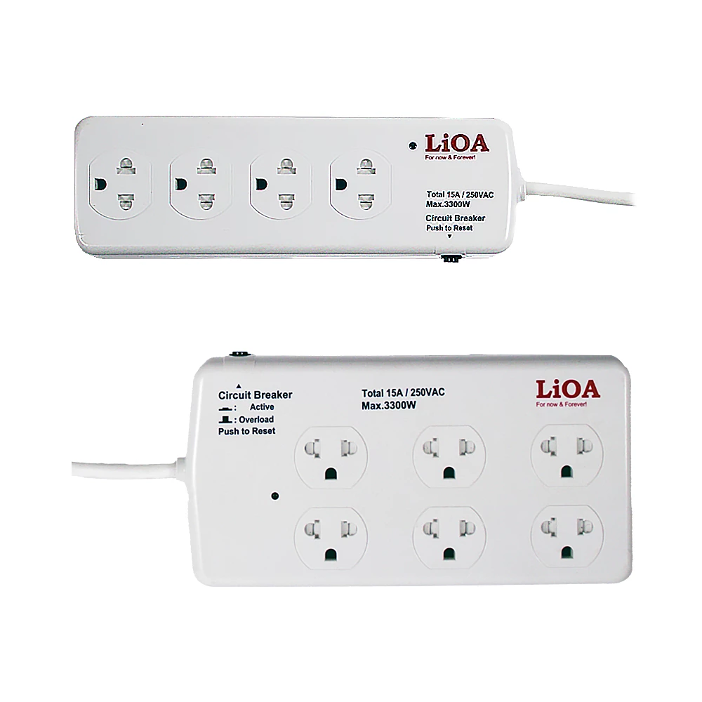 Ổ Cắm Kéo Dài Công Suất Cao - Công Suất 15A 250VAC MAX 3300W, Chống Quá Tải Bằng CB - Mã 4SS2.5-2N, 4SS2.5-3N, 4SS2.5-2N, 6SS2.5-3N