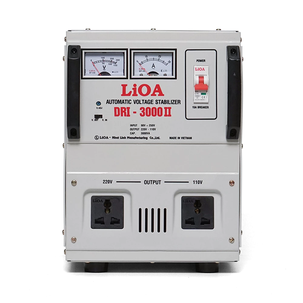 Ổn Áp LiOA 1 Pha mã DRI-3000II 3kVA 3000VA Điện Áp Vào 90V÷250V, Điện Áp Ra 220V÷110V