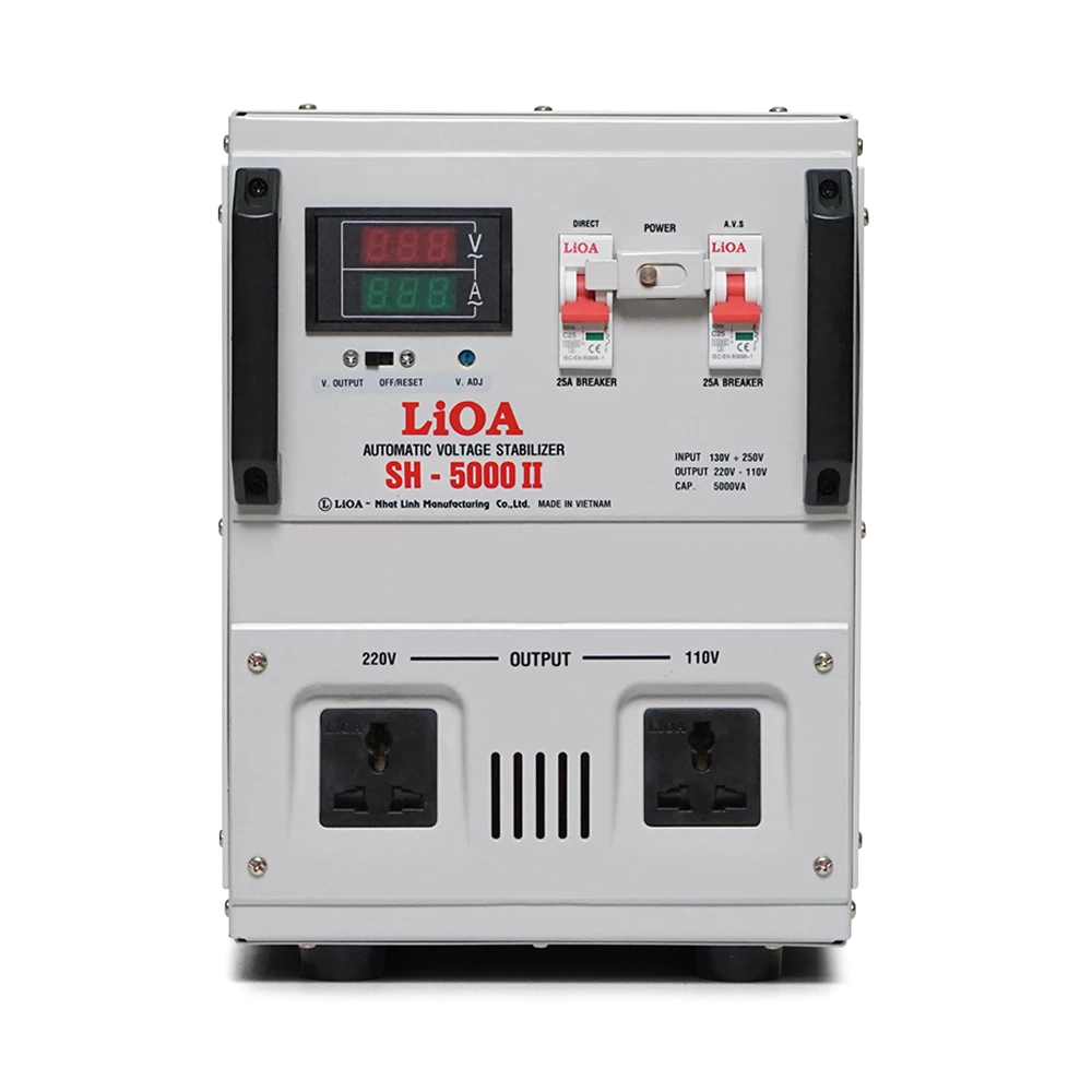 Ổn Áp LiOA 1 Pha mã SH-5000II 5kVA 5000VA. Điện Áp Vào 130V÷250V, Điện Áp Ra 220V÷110V