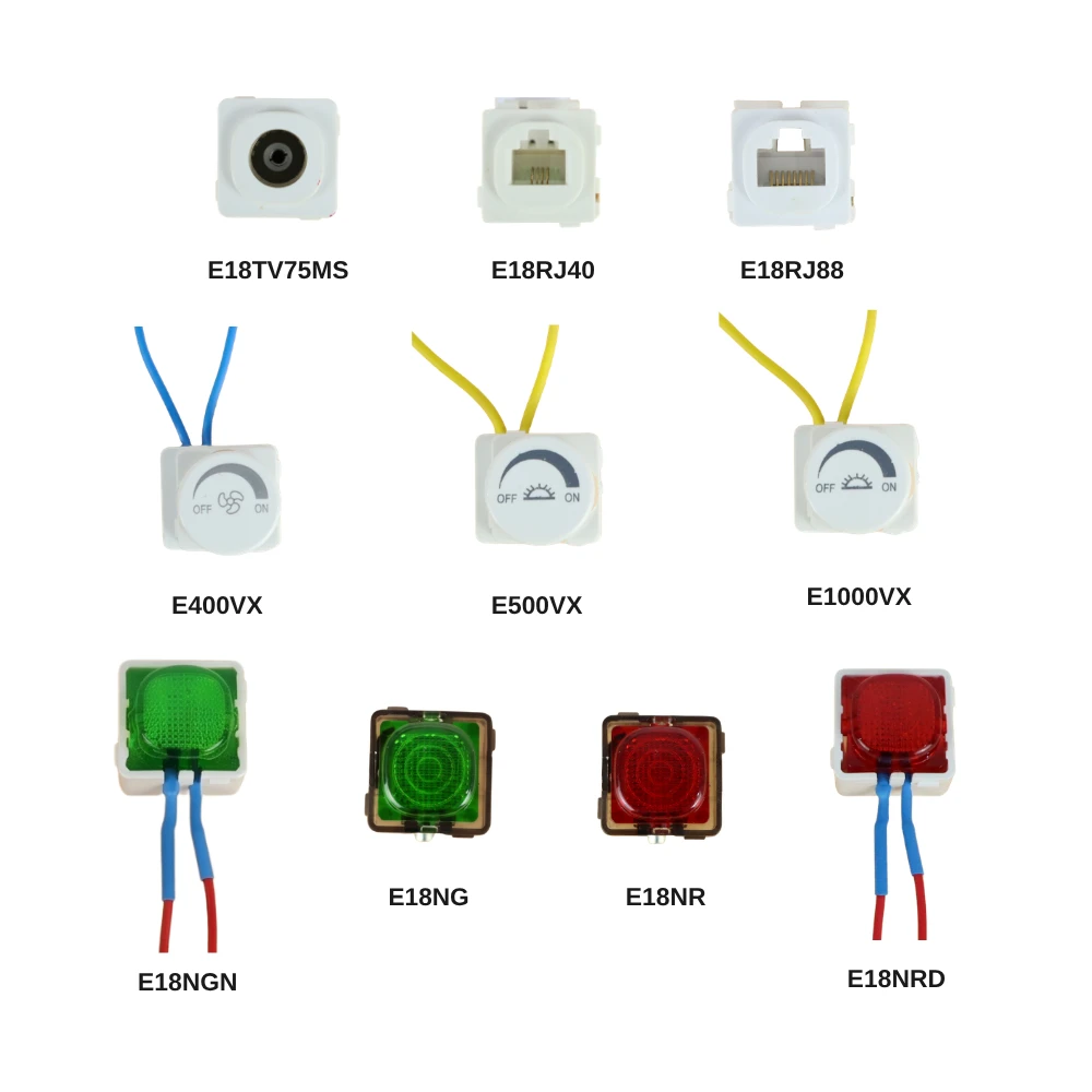 Hạt phụ kiện tròn thiết bị điện cho dòng E18 mã E18NGN/ E18NRD/ E18NG/ E18NR/ E18TV75MS/ E18RJ40/ E18RJ88/ E400VX/ E500VX/ E1000VX