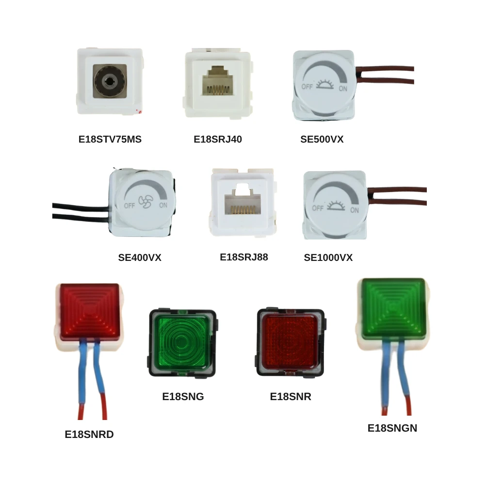 Hạt phụ kiện vuông thiết bị điện cho dòng E18S & V20 mã E18SNGN / E18SNRD / E18SNG / E18SNR / E18STV75MS / E18SRJ40 / E18SRJ88 / SE400VX / SE500VX / SE1000VX