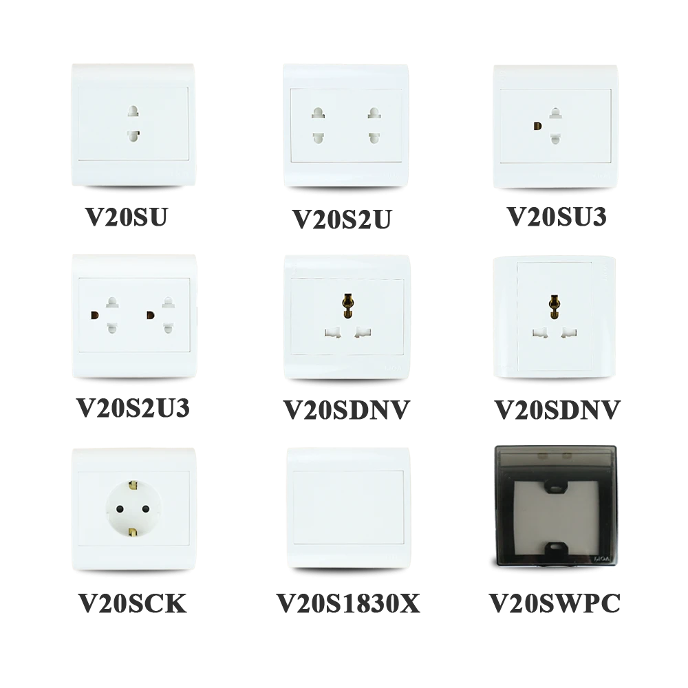 Mặt vuông chứa ổ cắm điện và phụ kiện dòng V20 mã V20SU / V20S2U / V20SU3 / V20S2U3 / V20SND / V20SDNV / V20SCK / V20S1830X / V20SWPC