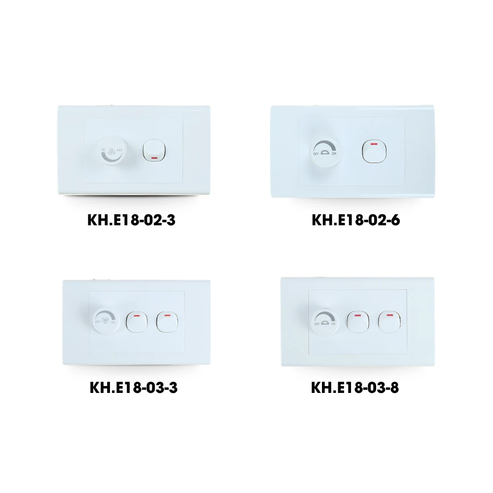 Thiết bị điện có công tắc kết hợp chiết áp lắp sẵn dòng E18 mã KH/E18-02-3/ KH/E18-02-6/ KH/E18-03-3/ KH/E18-03-8