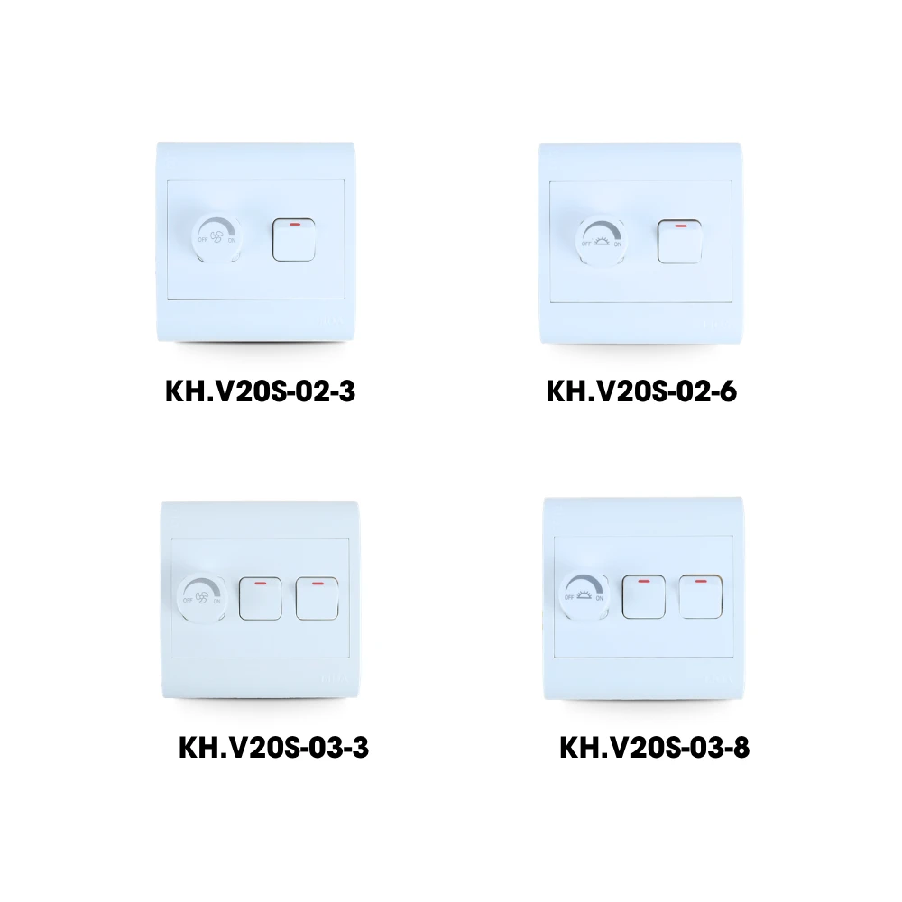 Thiết bị điện có công tắc kết hợp chiết áp lắp sẵn dòng V20 mã KH/V20S-02-3 / KH/V20S-02-6 / KH/V20S-03-3 / KH/V20S-03-8