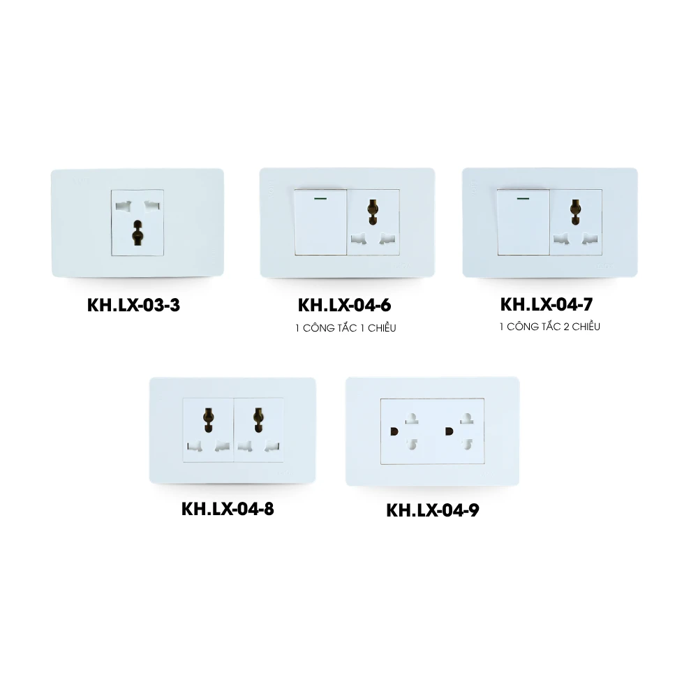 Thiết bị điện kết hợp ổ cắm lắp sẵn dòng LX mã KH/LX-03-3 / KH/LX-04-6 / KH/LX-04-7 / KH/LX-04-8 / KH/LX-04-9
