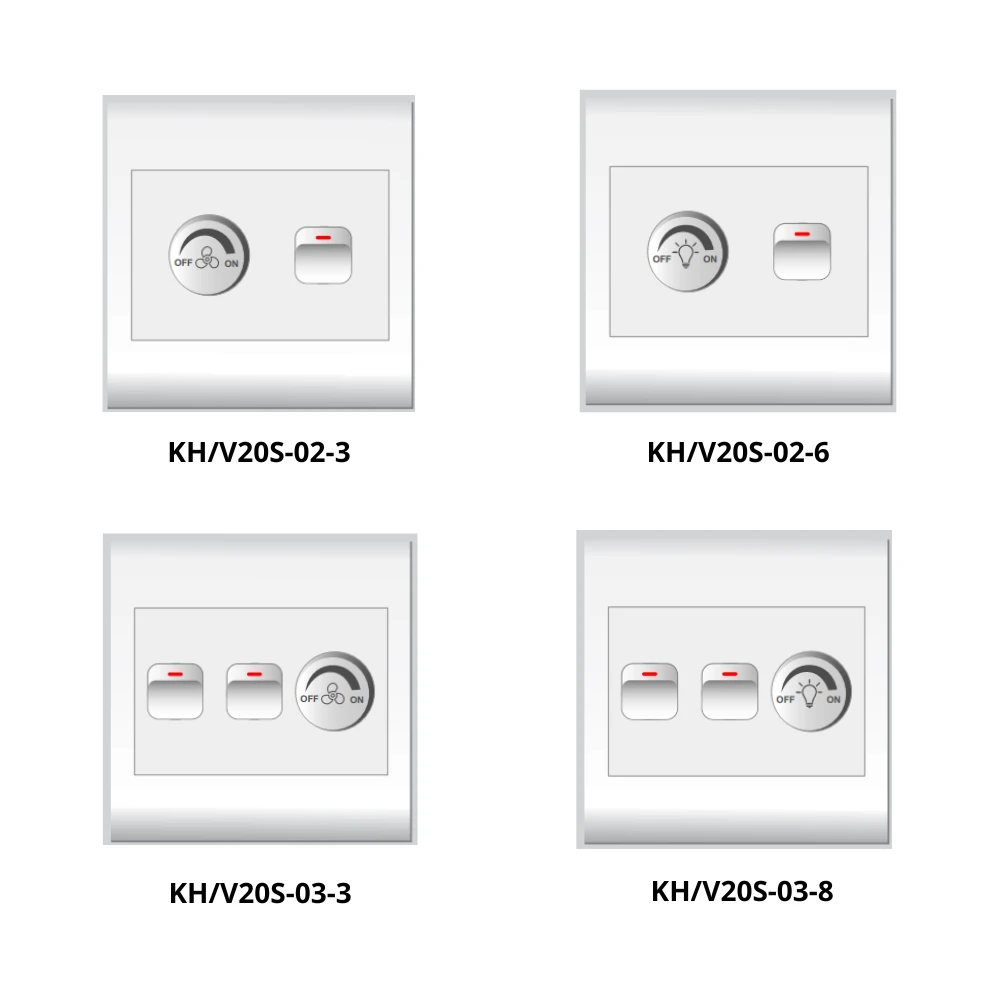 Thiết bị điện có công tắc kết hợp chiết áp lắp sẵn dòng V20 mã KH/V20S-02-3 / KH/V20S-02-6 / KH/V20S-03-3 / KH/V20S-03-8