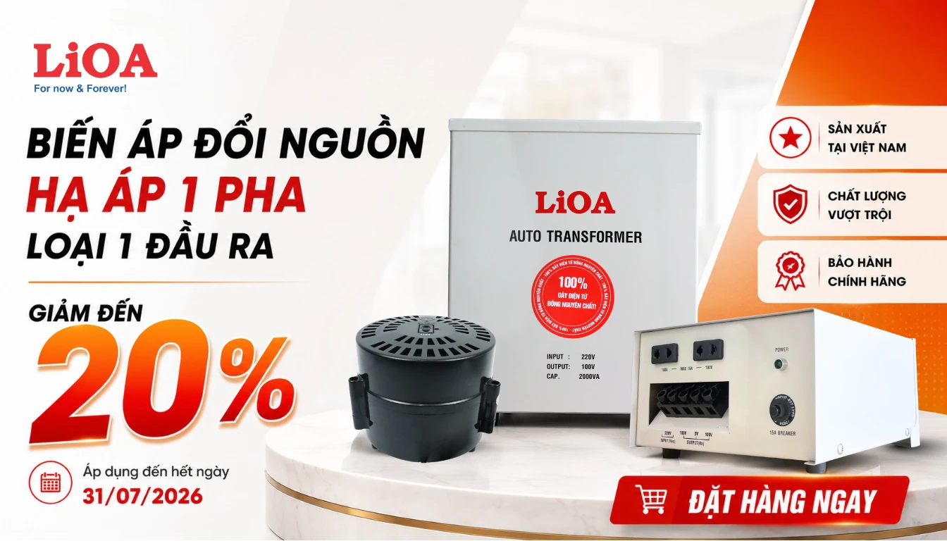 Biến áp đổi nguồn 1 pha LiOA giảm 20%
